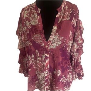 Zara Burgundy Floral Blouse
